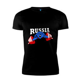 Мужская футболка премиум с принтом RUSSIA PR в Санкт-Петербурге, 92% хлопок, 8% лайкра | приталенный силуэт, круглый вырез ворота, длина до линии бедра, короткий рукав | Тематика изображения на принте: powerlifting