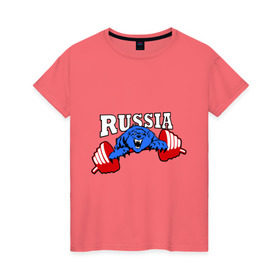 Женская футболка хлопок с принтом RUSSIA PR в Санкт-Петербурге, 100% хлопок | прямой крой, круглый вырез горловины, длина до линии бедер, слегка спущенное плечо | powerlifting
