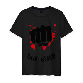 Мужская футболка хлопок с принтом Bull shit в Санкт-Петербурге, 100% хлопок | прямой крой, круглый вырез горловины, длина до линии бедер, слегка спущенное плечо. | буллшит | булшит | булщит | вранье | кулак | ложь | рука | чушь