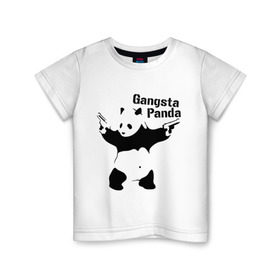 Детская футболка хлопок с принтом Gangsta Panda в Санкт-Петербурге, 100% хлопок | круглый вырез горловины, полуприлегающий силуэт, длина до линии бедер | Тематика изображения на принте: панда