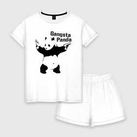 Женская пижама с шортиками хлопок с принтом Gangsta Panda в Санкт-Петербурге, 100% хлопок | футболка прямого кроя, шорты свободные с широкой мягкой резинкой | панда