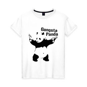 Женская футболка хлопок с принтом Gangsta Panda в Санкт-Петербурге, 100% хлопок | прямой крой, круглый вырез горловины, длина до линии бедер, слегка спущенное плечо | панда