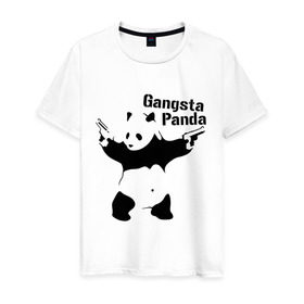 Мужская футболка хлопок с принтом Gangsta Panda в Санкт-Петербурге, 100% хлопок | прямой крой, круглый вырез горловины, длина до линии бедер, слегка спущенное плечо. | панда