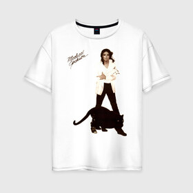 Женская футболка хлопок Oversize с принтом Michael Jackson (2) в Санкт-Петербурге, 100% хлопок | свободный крой, круглый ворот, спущенный рукав, длина до линии бедер
 | Тематика изображения на принте: jackson | michael | mj | pop | джексон | майкл | майкл джексон | поп