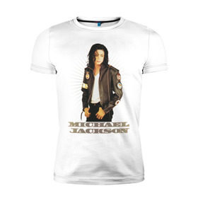 Мужская футболка премиум с принтом Michael Jackson (4) в Санкт-Петербурге, 92% хлопок, 8% лайкра | приталенный силуэт, круглый вырез ворота, длина до линии бедра, короткий рукав | Тематика изображения на принте: jackson | michael | mj | pop | джексон | майкл | майкл джексон | поп