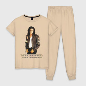 Женская пижама хлопок с принтом Michael Jackson (4) в Санкт-Петербурге, 100% хлопок | брюки и футболка прямого кроя, без карманов, на брюках мягкая резинка на поясе и по низу штанин | jackson | michael | mj | pop | джексон | майкл | майкл джексон | поп