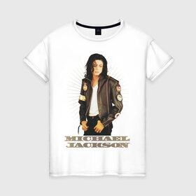 Женская футболка хлопок с принтом Michael Jackson (4) в Санкт-Петербурге, 100% хлопок | прямой крой, круглый вырез горловины, длина до линии бедер, слегка спущенное плечо | jackson | michael | mj | pop | джексон | майкл | майкл джексон | поп