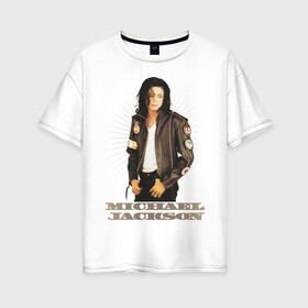 Женская футболка хлопок Oversize с принтом Michael Jackson (4) в Санкт-Петербурге, 100% хлопок | свободный крой, круглый ворот, спущенный рукав, длина до линии бедер
 | jackson | michael | mj | pop | джексон | майкл | майкл джексон | поп
