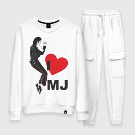 Женский костюм хлопок с принтом I love Michael Jackson (1) в Санкт-Петербурге, 100% хлопок | на свитшоте круглая горловина, мягкая резинка по низу. Брюки заужены к низу, на них два вида карманов: два 