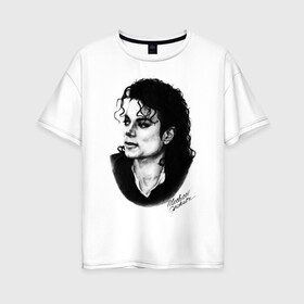 Женская футболка хлопок Oversize с принтом Michael Jackson (6) в Санкт-Петербурге, 100% хлопок | свободный крой, круглый ворот, спущенный рукав, длина до линии бедер
 | jackson | michael | pop | джексон | майкл | майкл джексон | поп