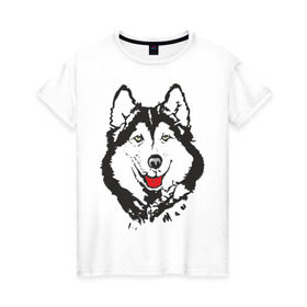 Женская футболка хлопок с принтом Хаски в Санкт-Петербурге, 100% хлопок | прямой крой, круглый вырез горловины, длина до линии бедер, слегка спущенное плечо | dog | husky | животные | пес | песики | собака | хаски | хаски бандит