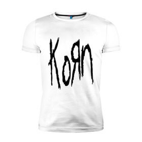 Мужская футболка премиум с принтом Korn в Санкт-Петербурге, 92% хлопок, 8% лайкра | приталенный силуэт, круглый вырез ворота, длина до линии бедра, короткий рукав | Тематика изображения на принте: korn | metal | rock | корн | логотип | метал | музыка | рок | рок группа | рок группы