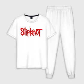 Мужская пижама хлопок с принтом Slipknot (1) в Санкт-Петербурге, 100% хлопок | брюки и футболка прямого кроя, без карманов, на брюках мягкая резинка на поясе и по низу штанин
 | metall | punk | rock | slipknot | метал | металл | нью метал | панк | панк рок | рок