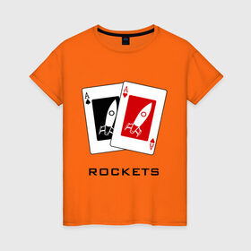 Женская футболка хлопок с принтом AA Rockets в Санкт-Петербурге, 100% хлопок | прямой крой, круглый вырез горловины, длина до линии бедер, слегка спущенное плечо | ace | poker | rocket | rockets | карты | покер | ракеты | туз | тузы
