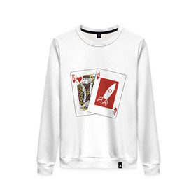 Женский свитшот хлопок с принтом Туз Король в Санкт-Петербурге, 100% хлопок | прямой крой, круглый вырез, на манжетах и по низу широкая трикотажная резинка  | poker | карты | колода | король | покер | туз