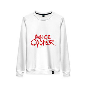 Женский свитшот хлопок с принтом Alice Cooper в Санкт-Петербурге, 100% хлопок | прямой крой, круглый вырез, на манжетах и по низу широкая трикотажная резинка  | alice cooper | metal | rock | логотип | метал | музыка | музыкант | рок | рок музыка | элис купер