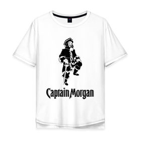 Мужская футболка хлопок Oversize с принтом Capitan Morgan в Санкт-Петербурге, 100% хлопок | свободный крой, круглый ворот, “спинка” длиннее передней части | Тематика изображения на принте: capitan morgan | бар | бармен | капитан морган