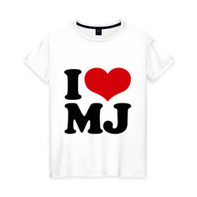 Женская футболка хлопок с принтом I LOVE MJ в Санкт-Петербурге, 100% хлопок | прямой крой, круглый вырез горловины, длина до линии бедер, слегка спущенное плечо | i love | michael jackson | mj | майкл джексон | сердце | я люблю