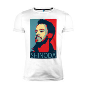 Мужская футболка премиум с принтом Mike Shinoda в Санкт-Петербурге, 92% хлопок, 8% лайкра | приталенный силуэт, круглый вырез ворота, длина до линии бедра, короткий рукав | Тематика изображения на принте: linkin park | mike shinoda | rock | shinoda | линкин парк | рок