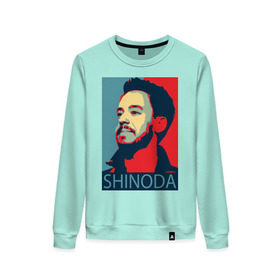Женский свитшот хлопок с принтом Mike Shinoda в Санкт-Петербурге, 100% хлопок | прямой крой, круглый вырез, на манжетах и по низу широкая трикотажная резинка  | linkin park | mike shinoda | rock | shinoda | линкин парк | рок
