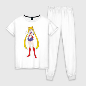 Женская пижама хлопок с принтом Sailor Moon в Санкт-Петербурге, 100% хлопок | брюки и футболка прямого кроя, без карманов, на брюках мягкая резинка на поясе и по низу штанин | Тематика изображения на принте: аниме