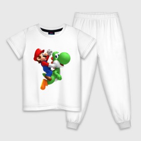 Детская пижама хлопок с принтом Mario в Санкт-Петербурге, 100% хлопок |  брюки и футболка прямого кроя, без карманов, на брюках мягкая резинка на поясе и по низу штанин
 | mario | nintendo | videogames | аркада | видеоигры | нинтендо | приставки