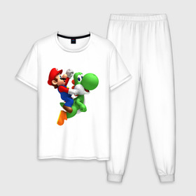 Мужская пижама хлопок с принтом Mario в Санкт-Петербурге, 100% хлопок | брюки и футболка прямого кроя, без карманов, на брюках мягкая резинка на поясе и по низу штанин
 | mario | nintendo | videogames | аркада | видеоигры | нинтендо | приставки