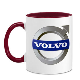 Кружка двухцветная с принтом Volvo в Санкт-Петербурге, керамика | объем — 330 мл, диаметр — 80 мм. Цветная ручка и кайма сверху, в некоторых цветах — вся внутренняя часть | Тематика изображения на принте: volvo | авто | бренд | вольво | логотип | машина