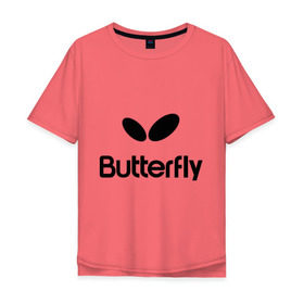 Мужская футболка хлопок Oversize с принтом Butterfly в Санкт-Петербурге, 100% хлопок | свободный крой, круглый ворот, “спинка” длиннее передней части | Тематика изображения на принте: buterfly | батерфляй | настольный теннис | ракетка | теннис | теннисный корт