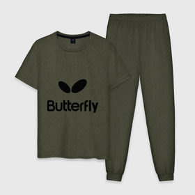 Мужская пижама хлопок с принтом Butterfly в Санкт-Петербурге, 100% хлопок | брюки и футболка прямого кроя, без карманов, на брюках мягкая резинка на поясе и по низу штанин
 | buterfly | батерфляй | настольный теннис | ракетка | теннис | теннисный корт