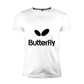 Мужская футболка премиум с принтом Butterfly в Санкт-Петербурге, 92% хлопок, 8% лайкра | приталенный силуэт, круглый вырез ворота, длина до линии бедра, короткий рукав | buterfly | батерфляй | настольный теннис | ракетка | теннис | теннисный корт
