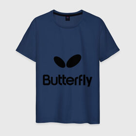 Мужская футболка хлопок с принтом Butterfly в Санкт-Петербурге, 100% хлопок | прямой крой, круглый вырез горловины, длина до линии бедер, слегка спущенное плечо. | buterfly | батерфляй | настольный теннис | ракетка | теннис | теннисный корт
