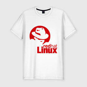 Мужская футболка премиум с принтом Linux - Redhart в Санкт-Петербурге, 92% хлопок, 8% лайкра | приталенный силуэт, круглый вырез ворота, длина до линии бедра, короткий рукав | Тематика изображения на принте: linux | redhart | админу | дистрибутив | красная шляпа | линукс