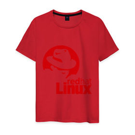 Мужская футболка хлопок с принтом Linux - Redhart в Санкт-Петербурге, 100% хлопок | прямой крой, круглый вырез горловины, длина до линии бедер, слегка спущенное плечо. | linux | redhart | админу | дистрибутив | красная шляпа | линукс