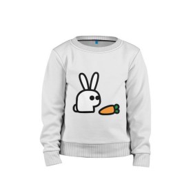 Детский свитшот хлопок с принтом Заяц и моркоФка в Санкт-Петербурге, 100% хлопок | круглый вырез горловины, эластичные манжеты, пояс и воротник | животные | зайка | зайчишка | зайчонок | заяц | кролик | морковка