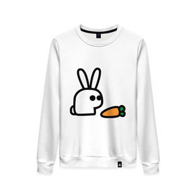 Женский свитшот хлопок с принтом Заяц и моркоФка в Санкт-Петербурге, 100% хлопок | прямой крой, круглый вырез, на манжетах и по низу широкая трикотажная резинка  | животные | зайка | зайчишка | зайчонок | заяц | кролик | морковка