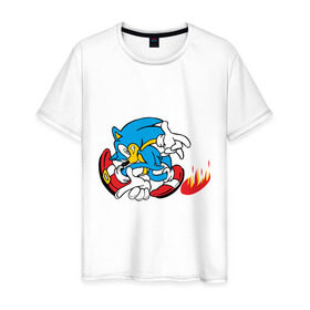Мужская футболка хлопок с принтом sonic в Санкт-Петербурге, 100% хлопок | прямой крой, круглый вырез горловины, длина до линии бедер, слегка спущенное плечо. | sega | sonic | видеоигры | еж | приставки