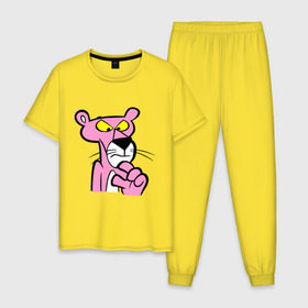 Мужская пижама хлопок с принтом Розовая пантера (3) в Санкт-Петербурге, 100% хлопок | брюки и футболка прямого кроя, без карманов, на брюках мягкая резинка на поясе и по низу штанин
 | pink panther | розовая пантера