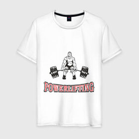Мужская футболка хлопок с принтом powerlifting в Санкт-Петербурге, 100% хлопок | прямой крой, круглый вырез горловины, длина до линии бедер, слегка спущенное плечо. | powerlifting