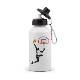Бутылка спортивная с принтом Баскетбол в Санкт-Петербурге, металл | емкость — 500 мл, в комплекте две пластиковые крышки и карабин для крепления | basket | basketball | баскетболист | баскетбольное кольцо | бросок