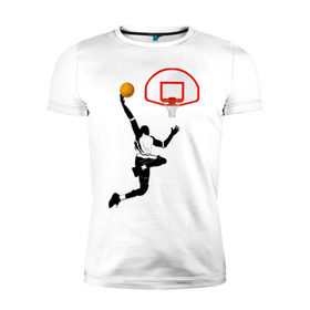 Мужская футболка премиум с принтом Баскетбол в Санкт-Петербурге, 92% хлопок, 8% лайкра | приталенный силуэт, круглый вырез ворота, длина до линии бедра, короткий рукав | Тематика изображения на принте: basket | basketball | баскетболист | баскетбольное кольцо | бросок