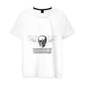 Мужская футболка хлопок с принтом DarkSide в Санкт-Петербурге, 100% хлопок | прямой крой, круглый вырез горловины, длина до линии бедер, слегка спущенное плечо. | dark side | dnb | даксайд | драм н бас | темная сторона | череп