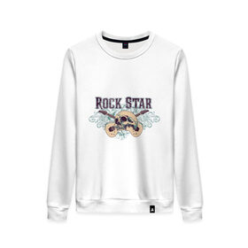 Женский свитшот хлопок с принтом RockStar в Санкт-Петербурге, 100% хлопок | прямой крой, круглый вырез, на манжетах и по низу широкая трикотажная резинка  | 