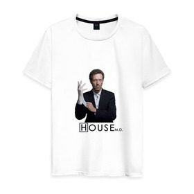 Мужская футболка хлопок с принтом Хаус с перчаткой в Санкт-Петербурге, 100% хлопок | прямой крой, круглый вырез горловины, длина до линии бедер, слегка спущенное плечо. | everybody lies | haus | house | все лгут | доктор | хауз | хаус | хью лори
