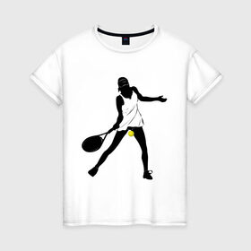 Женская футболка хлопок с принтом Теннисистка в Санкт-Петербурге, 100% хлопок | прямой крой, круглый вырез горловины, длина до линии бедер, слегка спущенное плечо | tennis | ракетка | тенис | теннис | теннисистка | теннисный корт