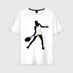 Женская футболка хлопок Oversize с принтом Теннисистка в Санкт-Петербурге, 100% хлопок | свободный крой, круглый ворот, спущенный рукав, длина до линии бедер
 | tennis | ракетка | тенис | теннис | теннисистка | теннисный корт