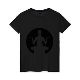 Женская футболка хлопок с принтом Йога в Санкт-Петербурге, 100% хлопок | прямой крой, круглый вырез горловины, длина до линии бедер, слегка спущенное плечо | 