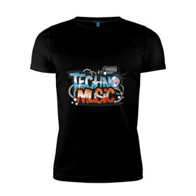 Мужская футболка премиум с принтом techno music в Санкт-Петербурге, 92% хлопок, 8% лайкра | приталенный силуэт, круглый вырез ворота, длина до линии бедра, короткий рукав | music | techno | музыка | надпись | техно
