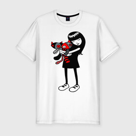 Мужская футболка премиум с принтом Emily в Санкт-Петербурге, 92% хлопок, 8% лайкра | приталенный силуэт, круглый вырез ворота, длина до линии бедра, короткий рукав | emily | emo | девочка эмо | субкультуры | эмо