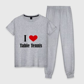 Женская пижама хлопок с принтом Я люблю настольный теннис в Санкт-Петербурге, 100% хлопок | брюки и футболка прямого кроя, без карманов, на брюках мягкая резинка на поясе и по низу штанин | tennis